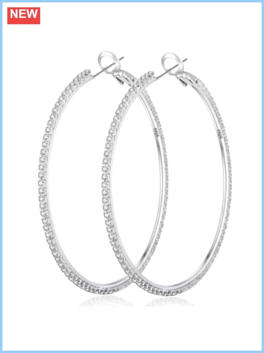 Sterling Silver Hoop Earrings Rhinestone Cubic Zirconia Lightweight